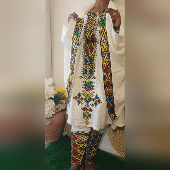 Ethiopian eritrean traditional dress with pants & scarf - Picture 6 of 6